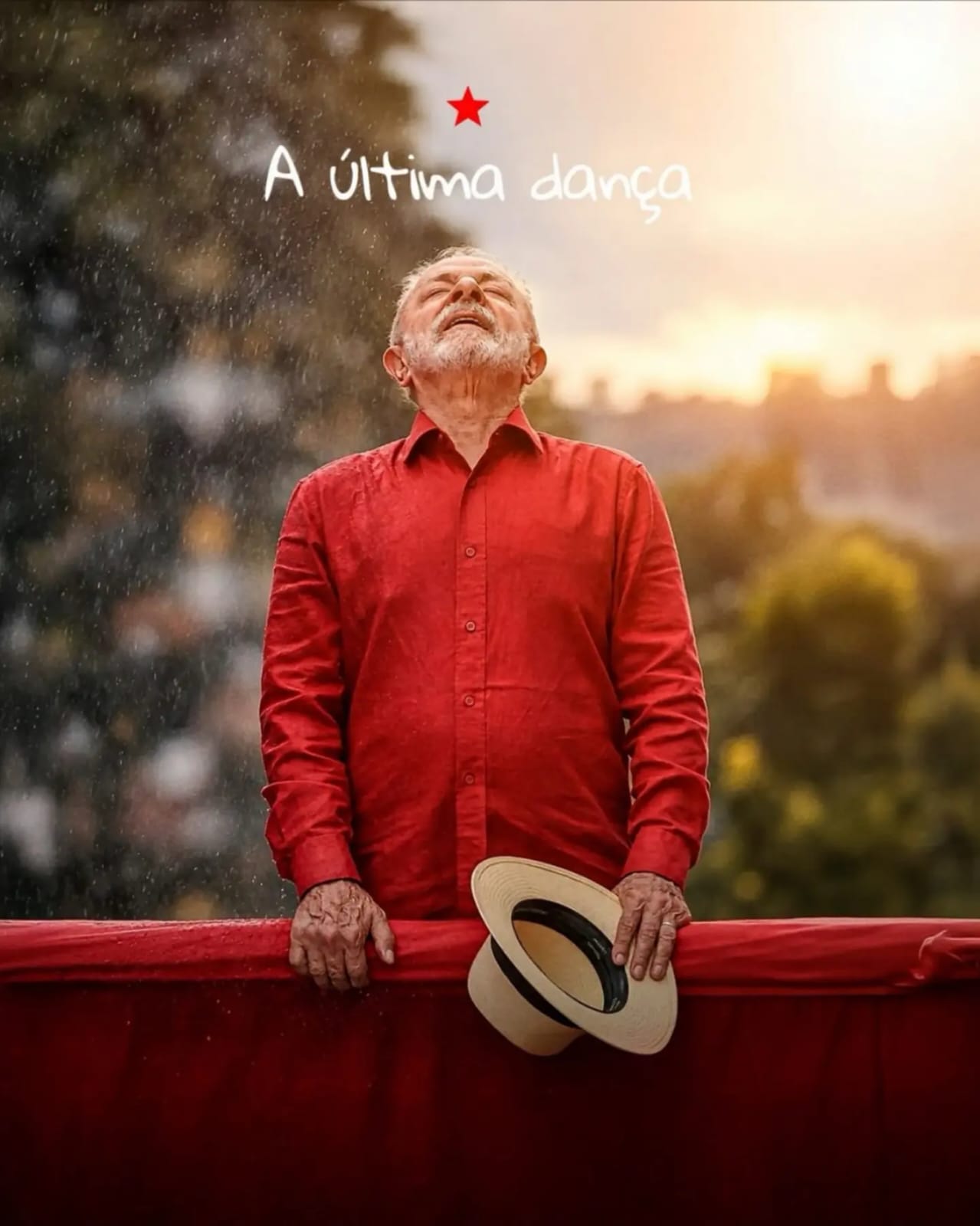 Imagem de Lula sob a chuva, com a frase A última dança.